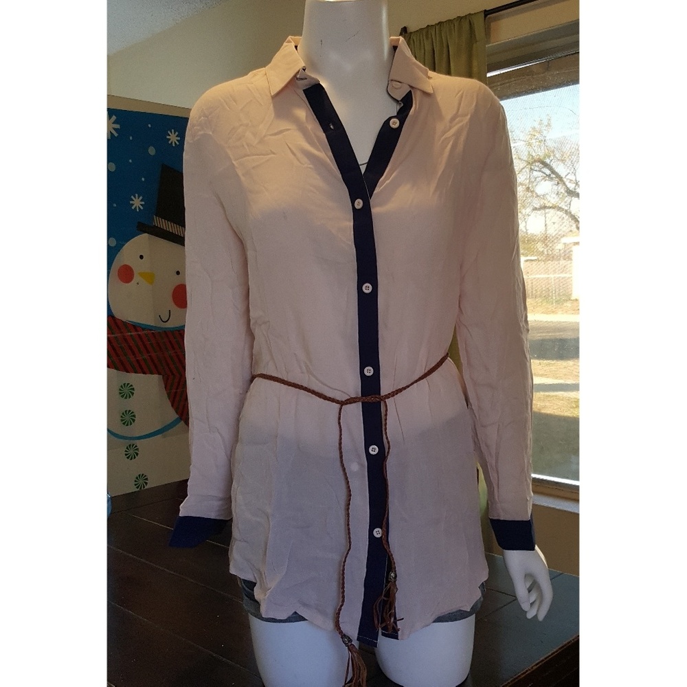 Sheer pink button down blouse